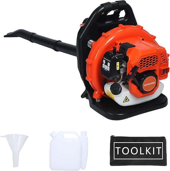 52CC Gas Backpack Leaf Blower, Snow Blower 550 CFM Orange | High Power 2-Stroke Engine Strong Wind Force for Yard Garden Snow & Dust Removal Adjustable Tube Ergonomic Harness 52cc