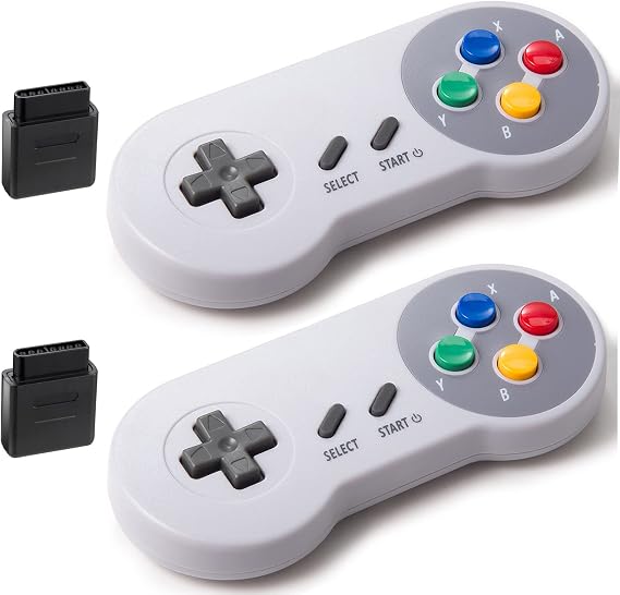KIWITATA 2 Pack Wireless Controller for SNES Original Console, 2.4GHz Rechargeable Wireless Remote Gamepad for SNES Nintendo Entertainment System Console-7 Pin Connector