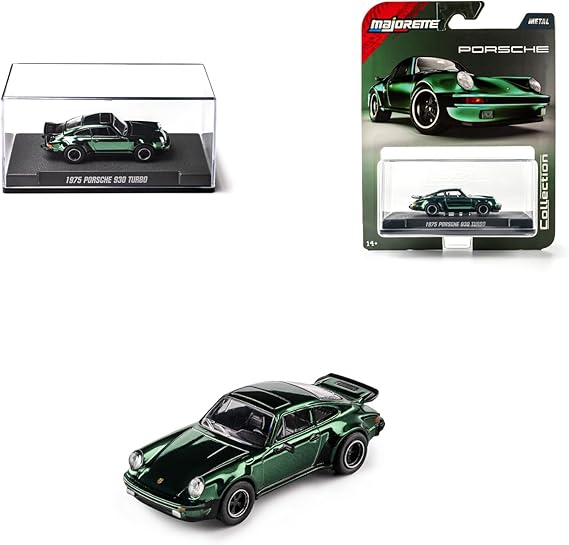 Majorette Collection 1975 Porsche 930 SPDER 1:64 Die-Cast Model Car with Rubber Tires & Display Case, for Collectors & Adults