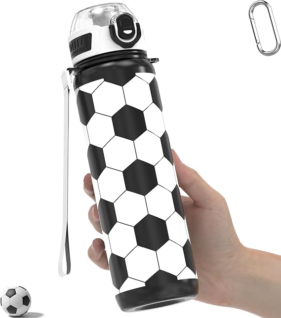 MYFOREST Soccer Water Bottle, Lightweight, Quick-Open Chug Lid/Straw | 360 Leak-Proof, Drop/Scratch Resistant for Sports/Travel/Gym/Office, Unique Fan Gift, 32oz/1L Daily Hydration