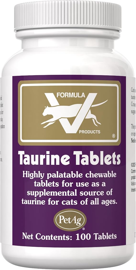 PetAg Taurine Tablets for Cats - 100 Tablets - Daily-Use, Chewable Supplement for Cats of All Ages