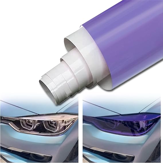 1 Roll Photochromism TPU Headlight Taillight Tint Transparent Turn to Purple Chameleon Self-Adhesive Tail Light Lamp Cover Film Color Change Under The UV 11.81'' x 39.37''