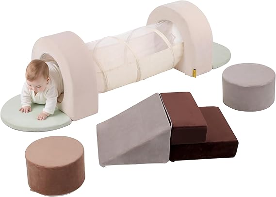 BanaSuper Kids Soft Play Set with Crawling Tunnel, Baby Foam Climbing Blocks & Pop Up Play Tunnel, Toddler Indoor Soft Playground for Sensory