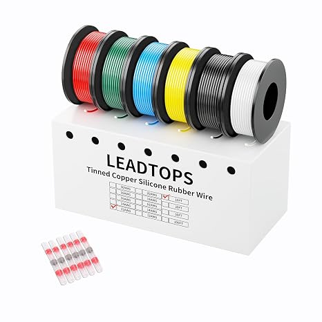Silicone Electrical Wire 6x10FT 6 Color 22 AWG Flexible Hook up Stranded Tinned Copper Cable Wire 10FT/Color