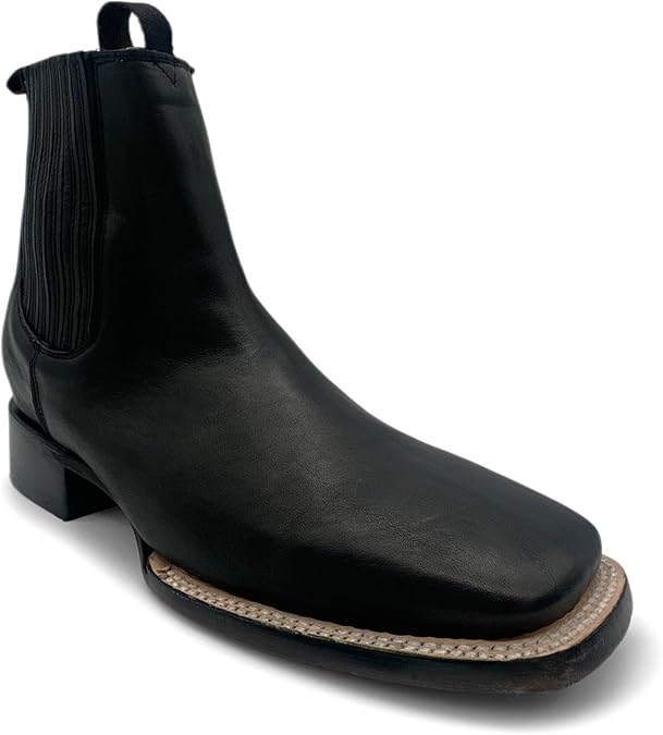 The Western Shops Mens Square Toe Leather Black Ankle Boot