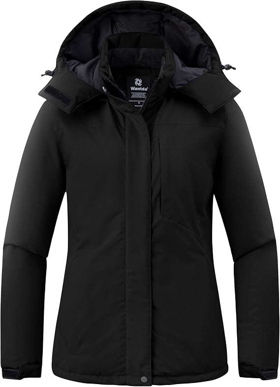 Wantdo Women's Mountain Waterproof Ski Jacket Hooded Winter Snow Coat Insulated Parka Fleece Rain Jacket