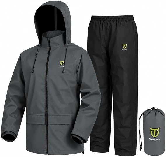 TIDEWE Rain Suit for Men, Waterproof Lightweight 2-Piece Rain Gear