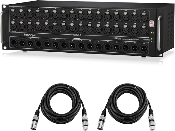 Behringer S32 I/O Box with 32x Remote-Controllable Midas Preamps, Bundle With 2x H&A XLR M to F Microphone Cable - 25'
