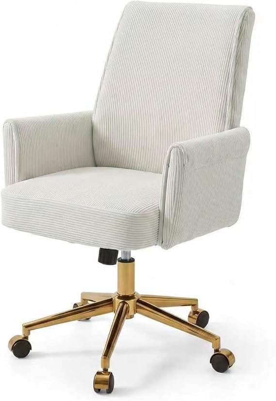 YITAI Stripes Velvet 360Swivel Desk Chair, Modern Height Adjustable Home Office Armchair with Gold Base and Wheels for Vanity, Comfy Computer Chair for Study Living Room Bedroom(Beige)