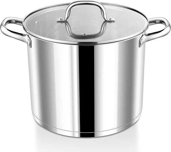 P&P CHEF 10 QT Stainless Steel Stock Pot with Lid, Cooking Pot for Soups