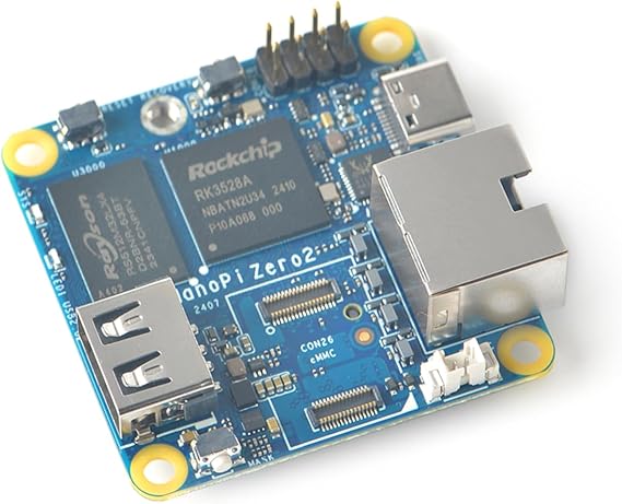 NanoPi Zero2 Super Tiny Fast GigE Single Board Computer, 1GB/2GB LPDDR4X RAM Rockchip RK3528A SoC, Gigabit Ethernet Port for IoT Smart Home Gateway, Support FriendlyWrt Ubuntu (2GB RAM None eMMC)