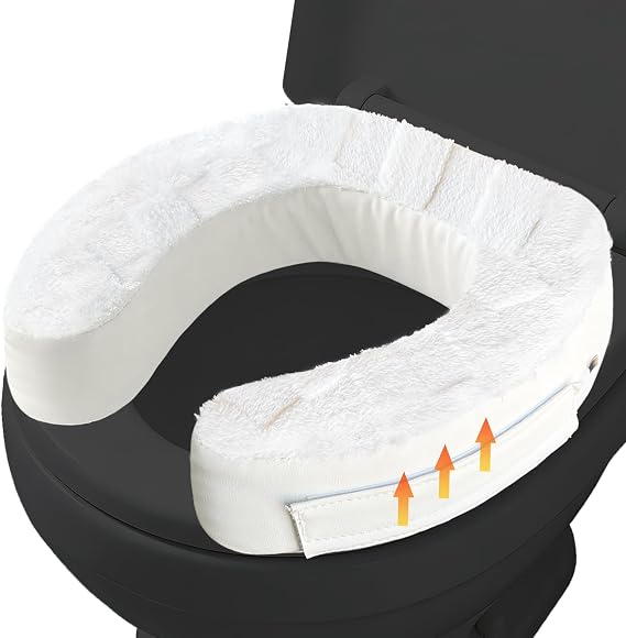 Toilet Seat Riser Cushion, 3-Inch Padded Toilet Seat Cushion for Seniors | Firm High-Density Foam with Secure Fastening, Stable and Non-Slip, Fits Standard and Elongated Toilets