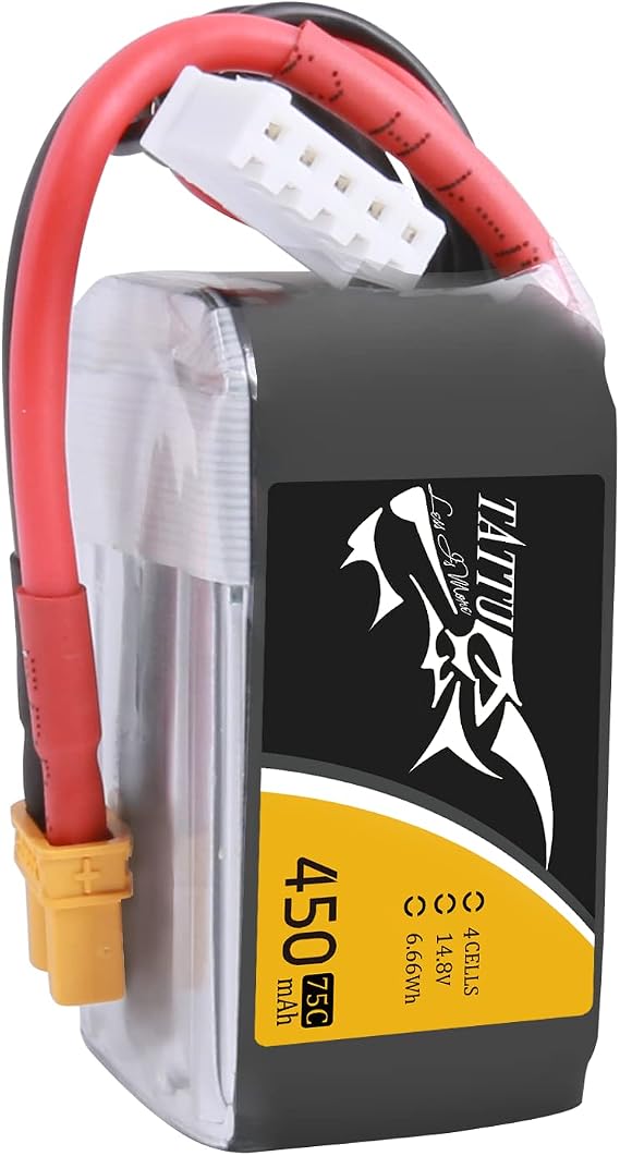 TATTU 14.8V 450mAh 75C 4S LiPo Battery Pack with XT30 Plug for Multirotor FPV 150 Size