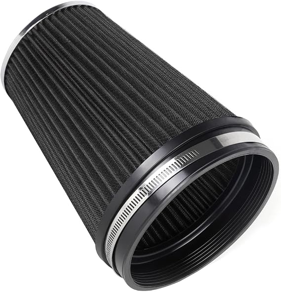 6" 152 mm High Flow Inlet Air Filter, Air Intake Cone Filter Replacement Performance Washable Clamp-On Dry, 8'' Tall(Black)