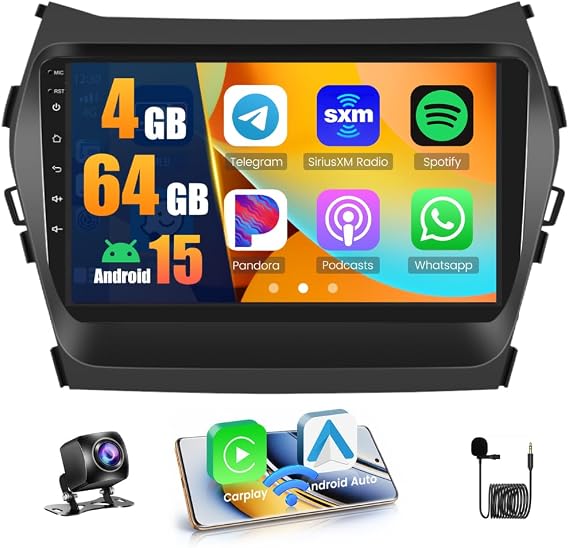 [DSP 4+64G] Android 15 Car Stereo for Hyundai Santa Fe 2013-2017, Hikity 9'' IPS Touch Screen SantaFe Radio Wireless Carplay Android Auto 1280*720P/5G WiFi/GPS/SWC, Bluetooth//FM/RDS/32EQ Backup Cam