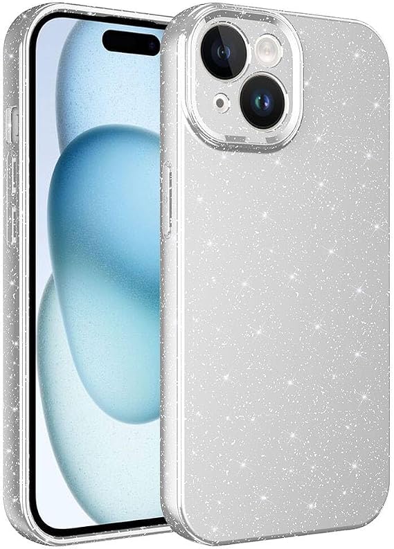 Compatible with Coverzone Apple iPhone 15 Z-Jelly Case Camera Protected Glitter Shimmer Colorful Glossy Silicone Cover-Silver