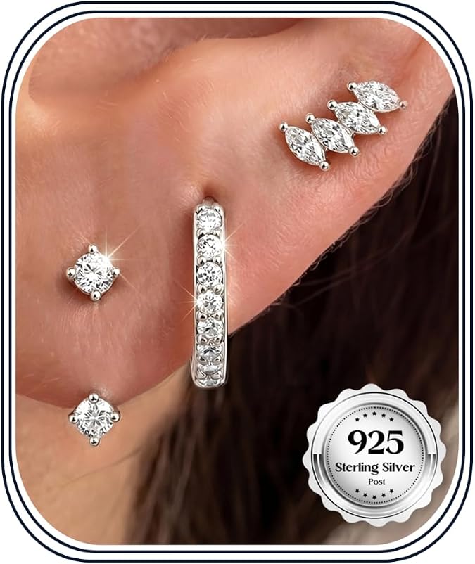 MILACOLATO 3 Pairs 925 Sterling Silver Earrings for Women Hypoallergenic | Non Tarnish 14K Gold Plated Stud Huggie Hoop Earring Stacks, Trendy Small Lightweight Cartilage Earrings for Sensitive Ears