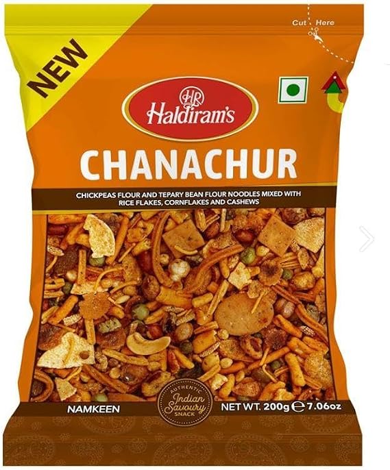Haldiram's Indian Snacks Collection, Multi-Variety Assorted Namkeen, Traditional Savoury Snacks Mix, 200g pack of 1 (Pack of 2, Chanachur)