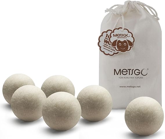 METSGO (6 Adet) Yün Kurutma Topu - Doğal Yumuşatıcı- Kırışık Giderici - Kurutma Makinesi Için