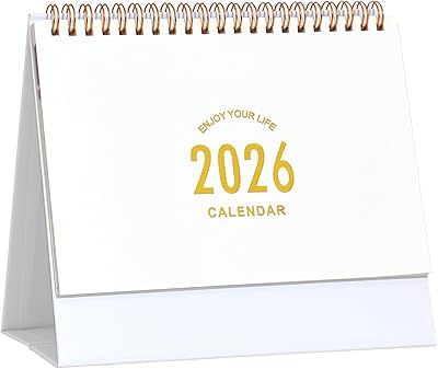 Small Desk Calendar 2026, Use Now to Dec 2026, Standing Flip Desk Calendar with To-do List & Notes, Metal Ring Twin-Wire Binding with Stickers, Thick Paper Monthly Desktop Calendar for Home Office White