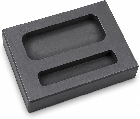 Operitacx 2-Slot Graphite Ingot Mould for Metal Casting, 2.24X1.65X0.43In High-Density Smelting Crucible for Gold Silver Copper Melting, Dual Cavity Refining Scrap Bar Mold for Jewelry Making &amp; Labora