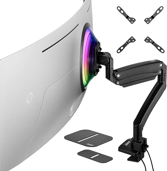 AVLT Monitor Arm, Single, Compatible with 17-57 Inches, Ultra-Wide/Flat/Curved Compatible, 27 kg Load Capacity, VESA 75/100/200mm, Gas Spring, Height Adjustable 12.8-25.8 Inches, Full Motion, Swivel