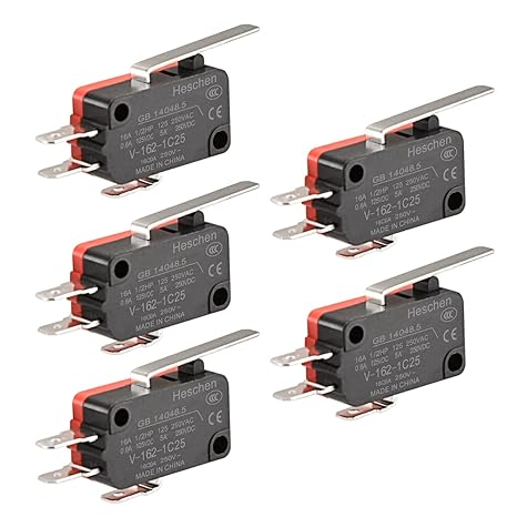 Heschen Micro Switch V-162-1C25, 16A 1/2HP 125/250VAC Heavy Duty SPDT Snap Action Limit Switch, Straight Lever, 3/16" 4.8mm Quick Connect Terminal, 5 Pack