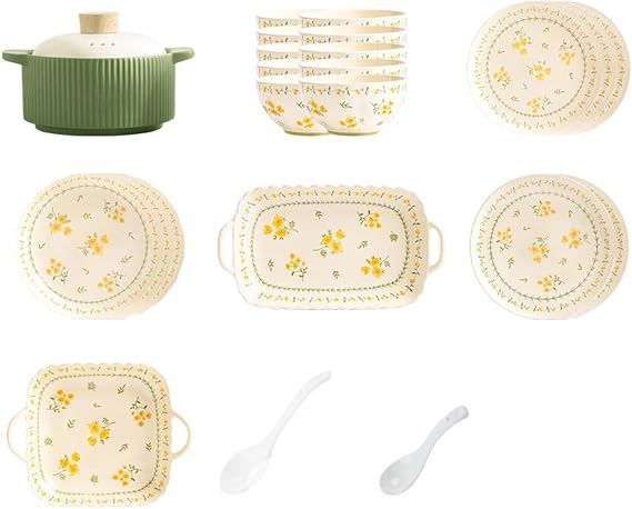 Ceramic Dinnerware Set Plates Bowls Dishes Porcelain Tableware with Floral Pattern Design Microwave Dishwasher Oven Safe Ideal for Everyday Use Dining Housewarming Gift