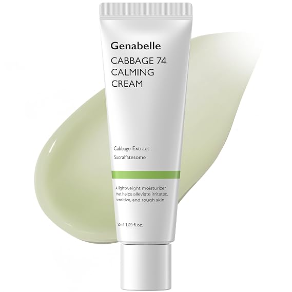 Genabelle Cabbage 74 Calming Cream - Lightweight Watery-Type Moisturizer with CICA, Sucralfate, Hyaluronic Acid, Helps Instantly Calm, Hydrate the Skin 1.69 fl. oz.
