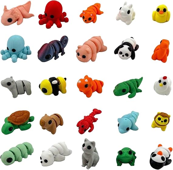 50Pcs 3D Printed Mini Animal Figures Cute Different Small Animals Flexible Movable Joint 3D Printed Articulated Fidget Toy Desk Decor for Adults Home Office Desk Party Gifts Photographic Prop