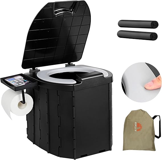 Portable Camping Toilet Upgraded Soft Camp Toilet Seat with Paper Holder- Travel Potty Perfect for Emergency Preparedness, Backcountry, Car, Boat, Road Trips. (BLACK)