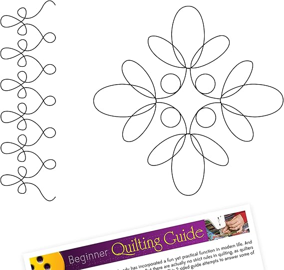 Quilting Stencils for Machine and Hand Quilting - 2 Plastic Quilt Templates for Continuous Line Borders and Patterns - Filigree Border, Flower Loop Block Stencil Set with Quilter's Guide