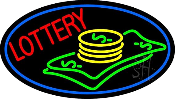 Blue Lottery Logo LED Neon Sign 13 x 24 - inches, Black Square Cut Acrylic Backing, with Dimmer - Bright and Premium built indoor LED Neon Sign for Defence Force.