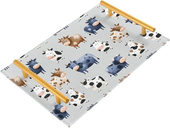 Cute Cows Bathroom Tray Vanity Trays Decorative Acrylic Trays Countertop Organizer Perfume Makeup Jewelry Tray for Home Kitchen