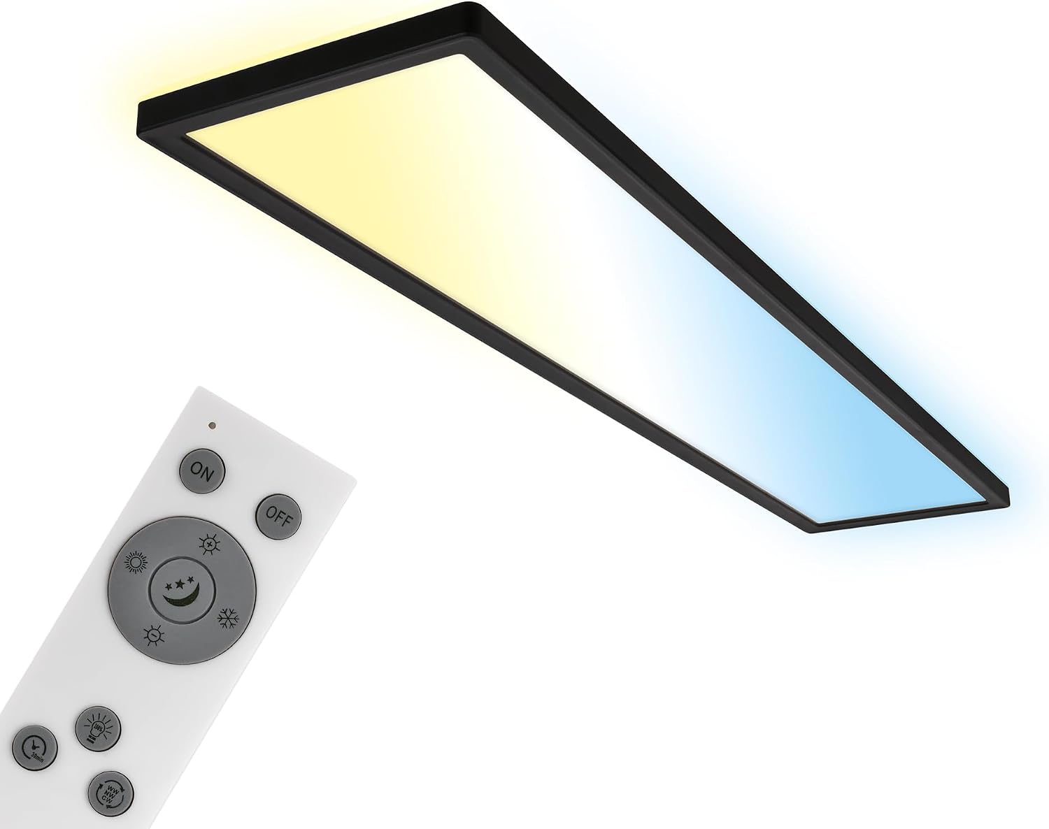 Briloner - LED Ceiling Light, Dimmable Ultra Slim Panel Lamp, 98x20x3 cm, Backlight Effect, CCT Adjustable Light, Flush Mount, Remote Control, Night-Light Function, 36W, Living Room, Kitchen, Black