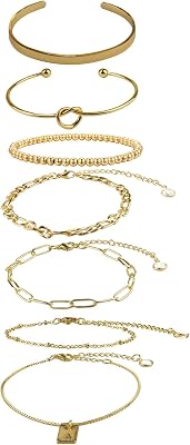 Gold Initial Bracelet for Women,14K Gold Plated Jewelry Set,Fashion Thin Delicate Stackable Cuban Chain Paperclip Chain Bracelet Set,Fashion Accessories,Gifts for Women