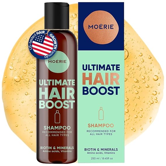 Moerie Hair Growth Shampoo for Men and Women, Hair Loss Solution with Biotin and Rosemary, Thickening Shampoo for Thinning Hair Ultimate Boost for All Hair Types