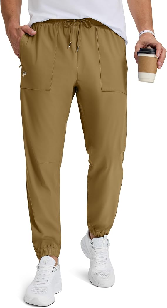 Men's Casual Tapered Joggers with Zipper Pockets, Athletic Running Pants Lightweight Quick Dry Workout Sweatpants