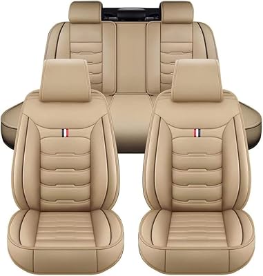 Car Seat Covers Full Set 5 Seat for Mitsubishi PajeroShogun 2006-2021, Leather Seat Covers Luxury Seat Cover Front and Rear Seat Protectors, Leather Car Seat Covers WaterproofBWarm Beige
