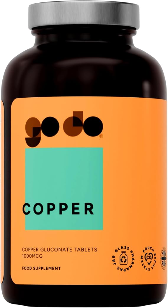 Copper 1000mcg - 360 Tablets - Nutritional Supplement - Vegans & Vegetarians - Healthy Lifestyle - Copper Supplement - Bioavailable - Essential Mineral Formula - Refillable Eco Jar - Godo