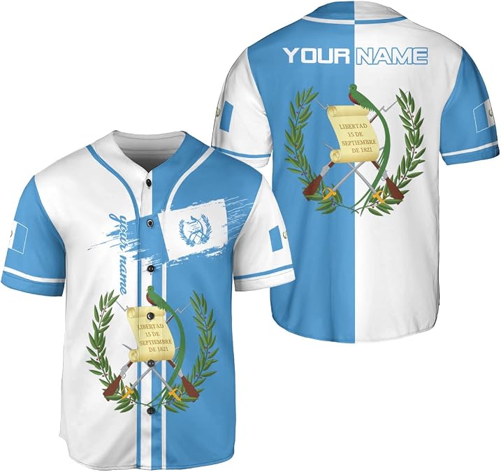Leeprints Personalized Guatemala Baseball Jersey - Men & Women's Guatemalan Flag Jersey - Guatemalan Pride