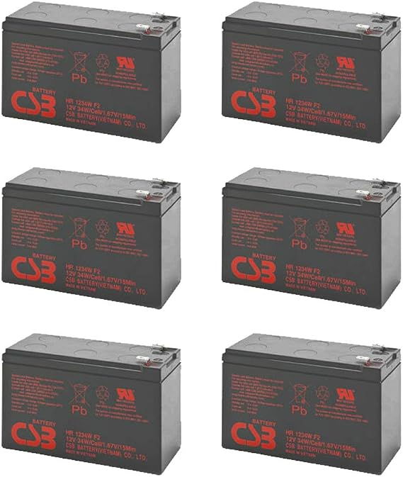 CSB HR1234WF2-12 Volt/9 Amp Hour (34 Watts) Sealed Lead Acid Battery with 0.250 in. Fast-on Terminals - 6 Pack