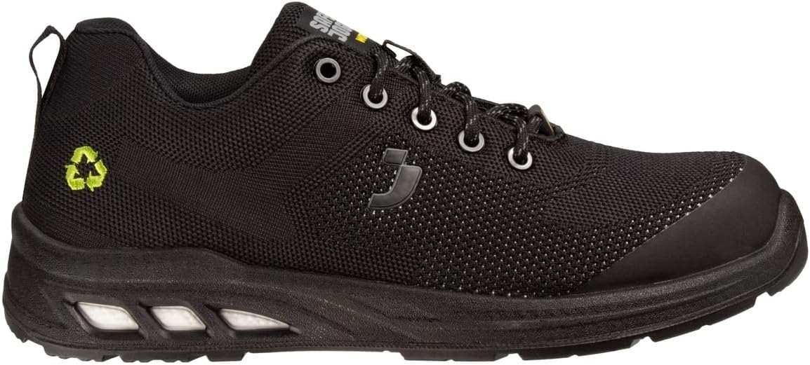 SAFETY JOGGER Ecofitz S1P Low Steel Toe Shoes for Men and Women with Steel Safety Midsole, Breathable Recycled Knit Upper and Mesh Lining, Non Slip Outsoles, Black, 10.5 Women/9.0 Men