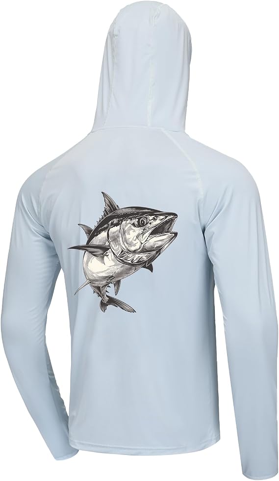 Riverruns Men's UPF 50+ Quick-Dry Cooling Fishing Hoodie with Fish Graphic