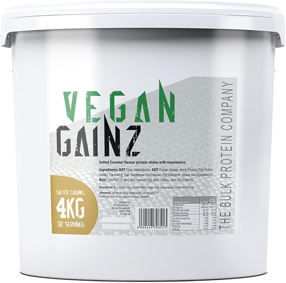 Vegan Gainz 4kg - Plant Based Protein Powder - Weight Gainer- 32 Servings & 30g Protein Per Serving - The Bulk Protein Company (Salted Caramel)