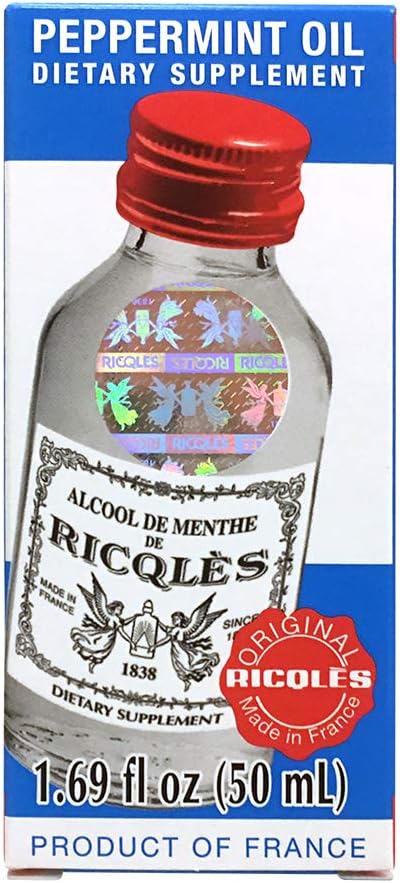 Ricqles Peppermint Oil Dietary Supplement (Supports Healthy Digestion, Intestinal Comfort) (1.69 fl. oz) (1 Bottle) (Product of France).