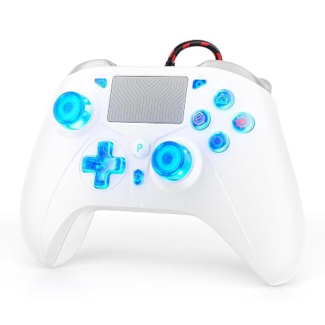 Gamrombo LED Wired Controller for PS5/PS5 Pro/PS5 Slim, Compatible withPS4/PC with 3.5mm Headphone Jack/Dual Vibration/Macro Function/Trubo Function, 10ft Cable
