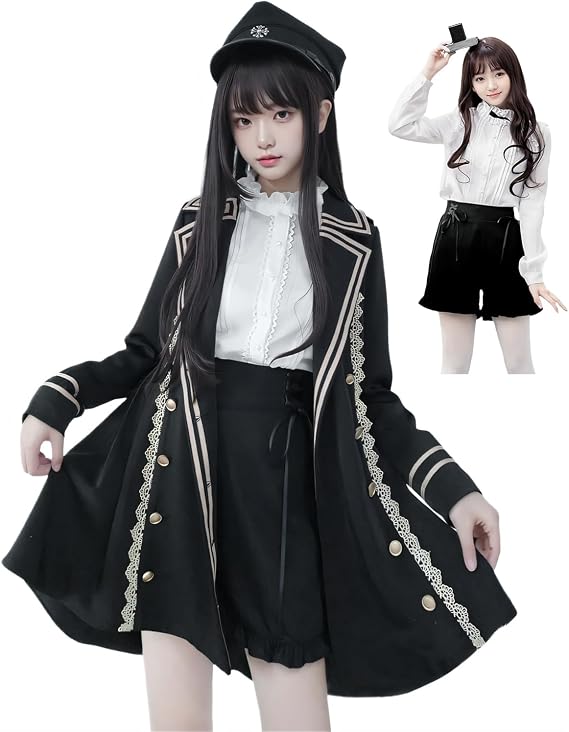 JIURUN Lolita Gothic Lolita Costume Military Uniform Halloween Cosplay Anime cosplay lolita Mori Girl Lolita Trench Coat Shorts Blouse Tailcoat Crossdresser Clothes Gothic Dress Crossdresser Clothes Academy Style Revival Cute
