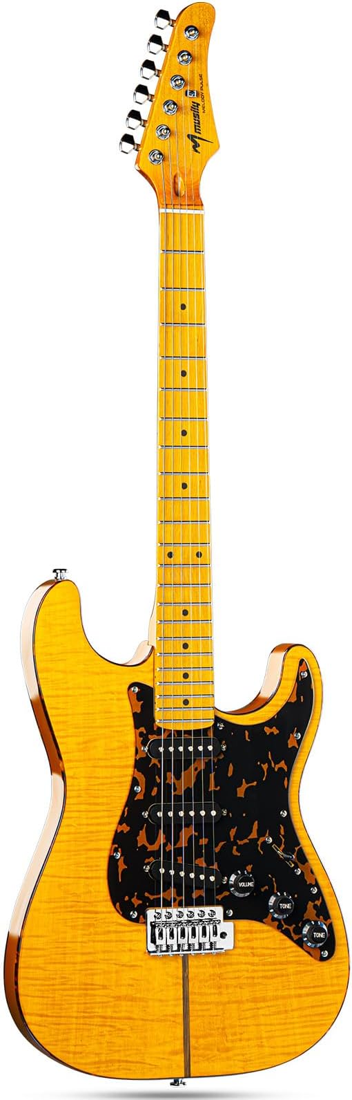MBS Solid Body Electric Guitar with Mahogany Body, Maple Fingerboard and Bone Nut, for Beginner to Professional Players, Right Handed, Natural Gloss Surface