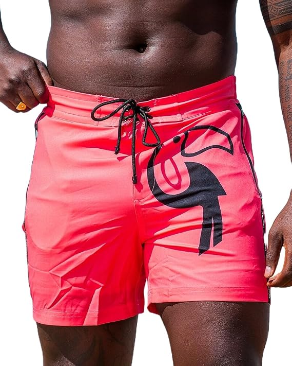 Watermelon Swim Shorts - 3" and 5" Length, Chlorine Resistant, Quick Dry, Built in Compression Liner, 4-Way Stretchable (as1, Alpha, l, Regular, Regular, 5" Inseam, Watermelon Red)